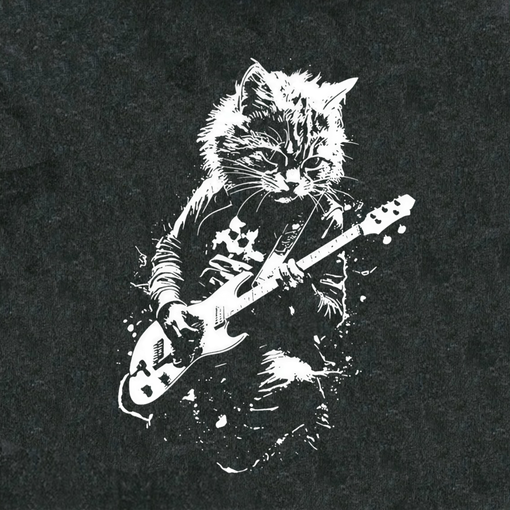 Funny Cat Playing Guitar Washed T-shirt