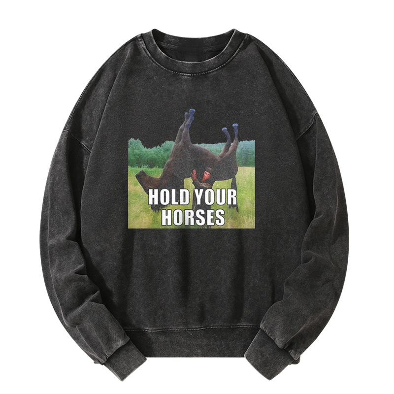 Hold Your Horses Funny Washed Sweatshirt
