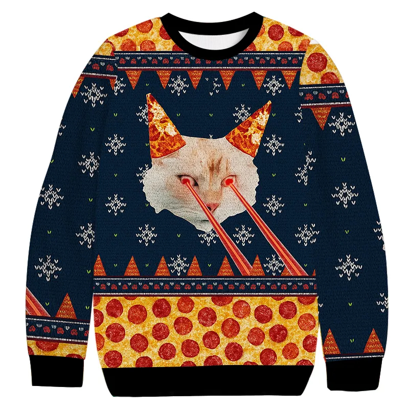 Pizza Cat With Laser Eyes Ugly Sweatshirt