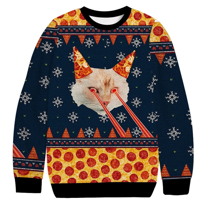 Pizza Cat With Laser Eyes Ugly Sweatshirt