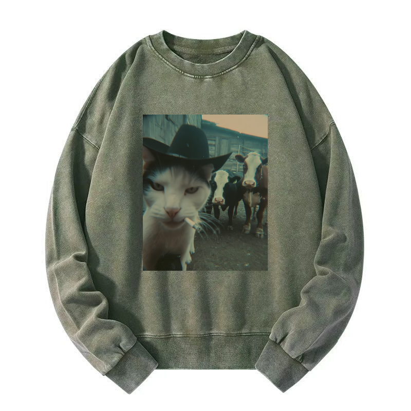 Smoking cat Washed Sweatshirt