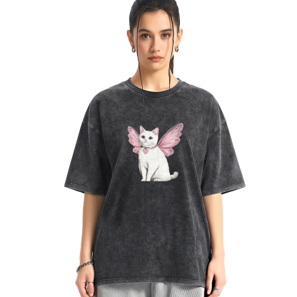 Winged Kitty Glow Washed T-shirt