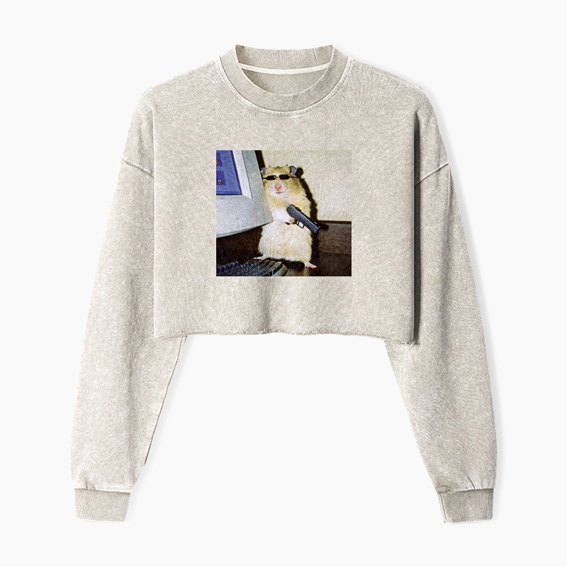 Wacky Hamster Washed Crop Sweatshirt