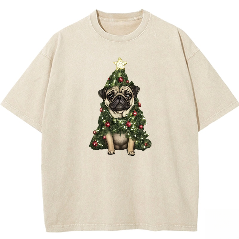 Pug Christmas Tree Washed T-shirt
