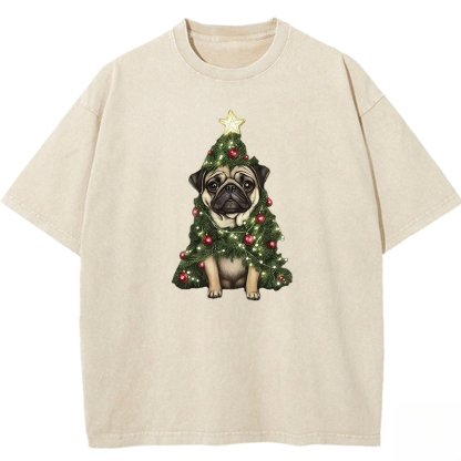 Pug Christmas Tree Washed T-shirt
