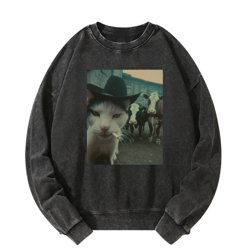 Smoking cat Washed Sweatshirt