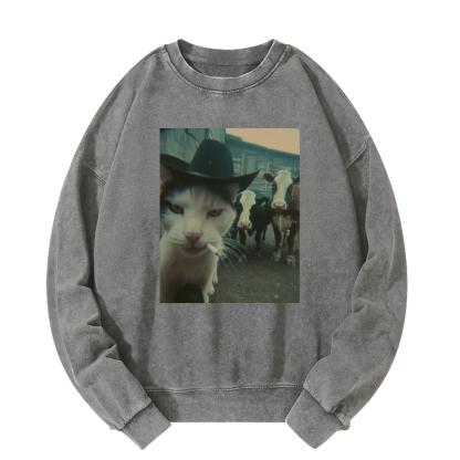 Smoking cat Washed Sweatshirt