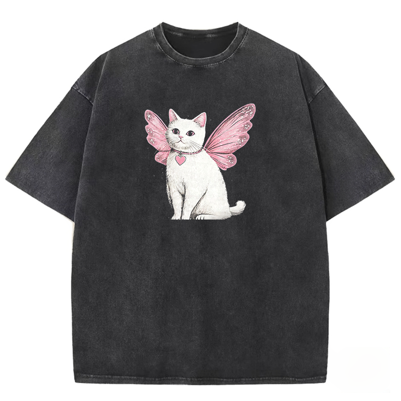 Winged Kitty Glow Washed T-shirt