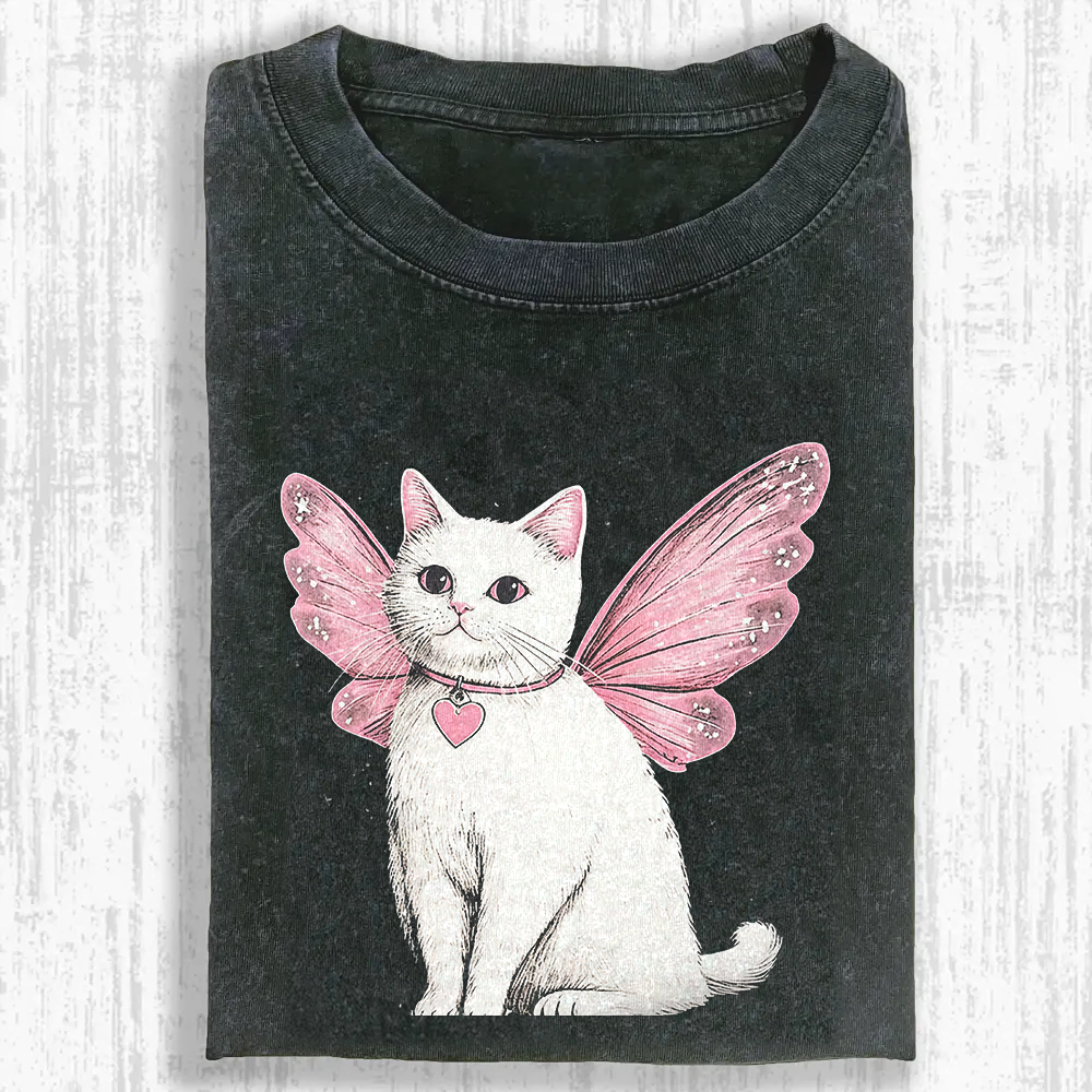 Winged Kitty Glow Washed T-shirt