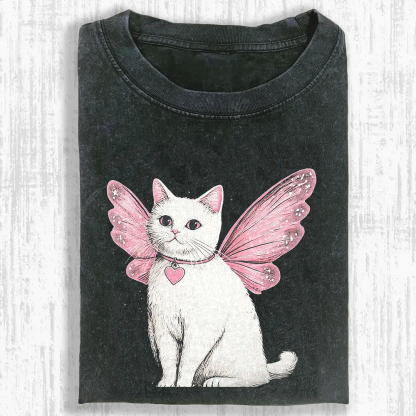 Winged Kitty Glow Washed T-shirt