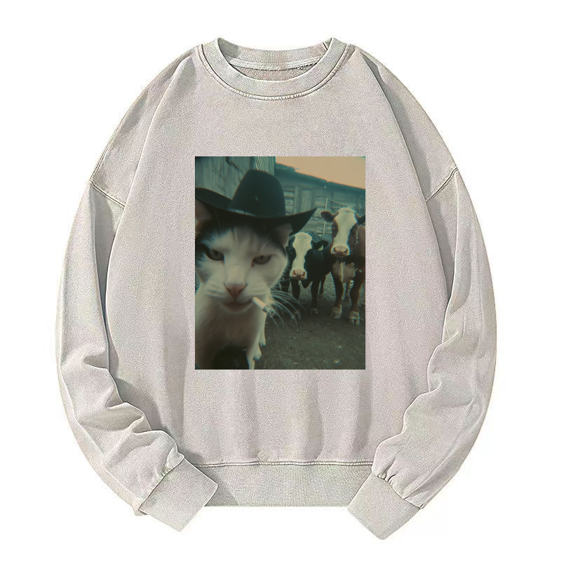 Smoking cat Washed Sweatshirt