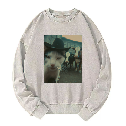Smoking cat Washed Sweatshirt