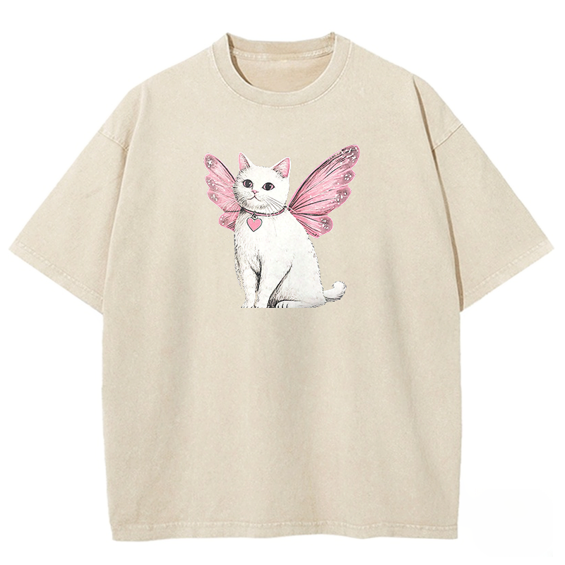 Winged Kitty Glow Washed T-shirt