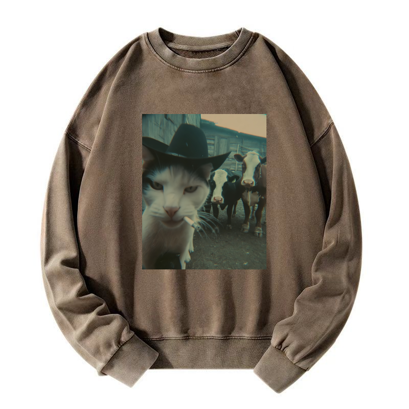 Smoking cat Washed Sweatshirt