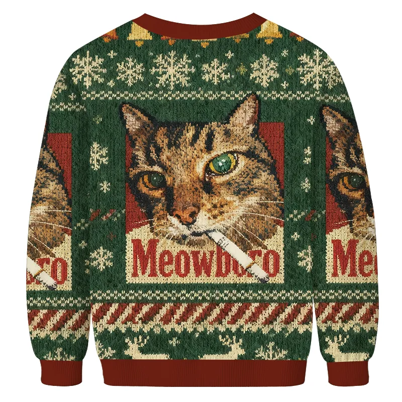 Funny Smoking Cat Meme Ugly Christmas Sweatshirt