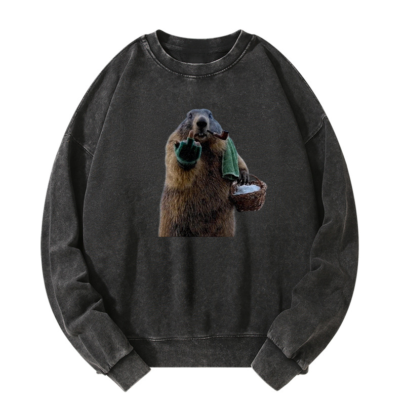 Groundhog giving the middle finger Washed Sweatshirt