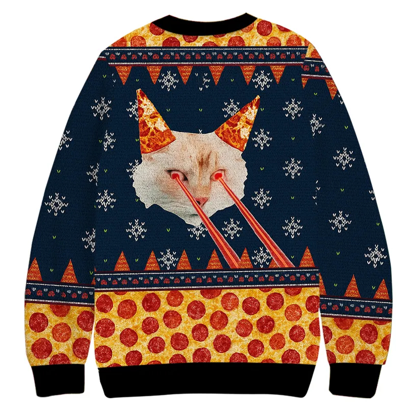 Pizza Cat With Laser Eyes Ugly Sweatshirt