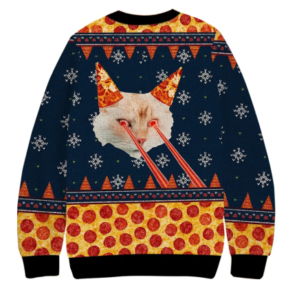 Pizza Cat With Laser Eyes Ugly Sweatshirt