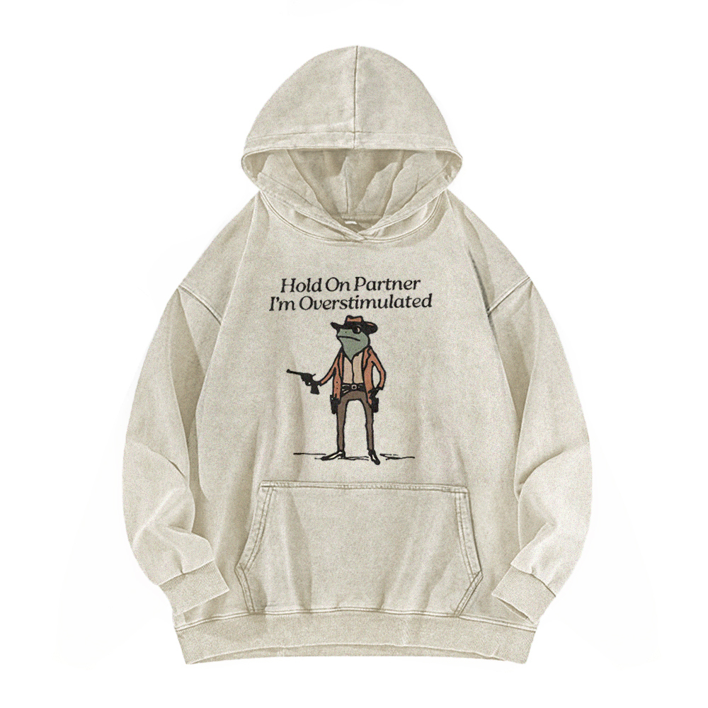 Hold On Partner Im Overstimulated Washed Hoodie