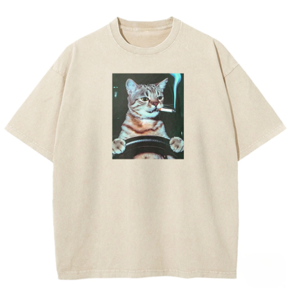 Smoking Cat Washed T-shirt