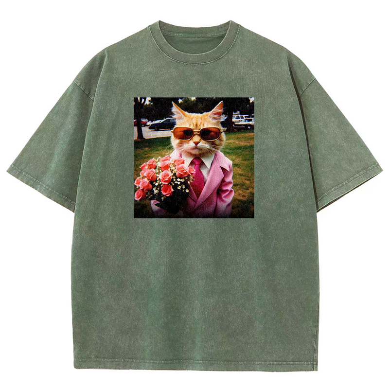 Dapper Date Cat Washed T-shirt