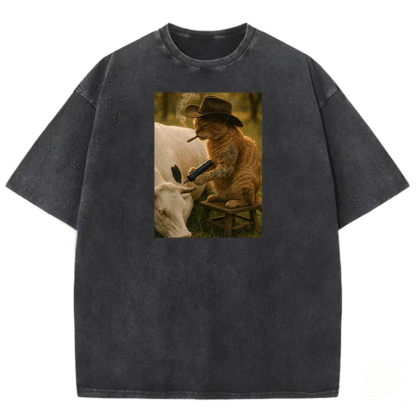 Tattoo Cowboy Cat Washed T-shirt