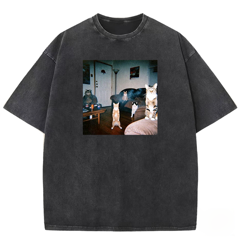 Midnight Moggy Meetup Washed T-shirt