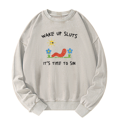 Wake up Cute Children's Drawings Washed Sweatshirt