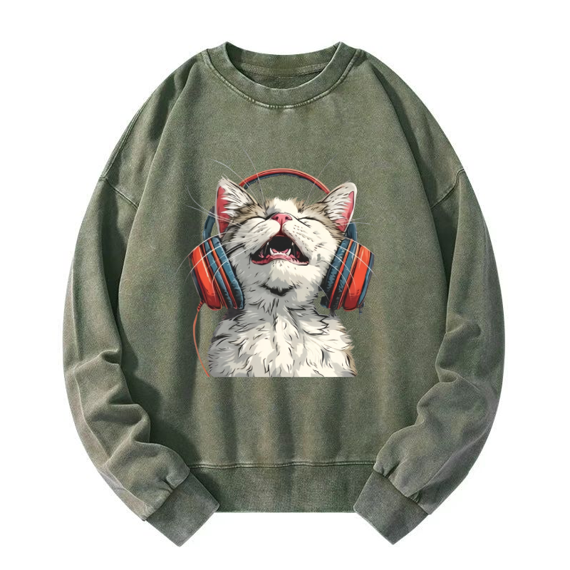 Happy DJ Cat Washed Sweatshirt