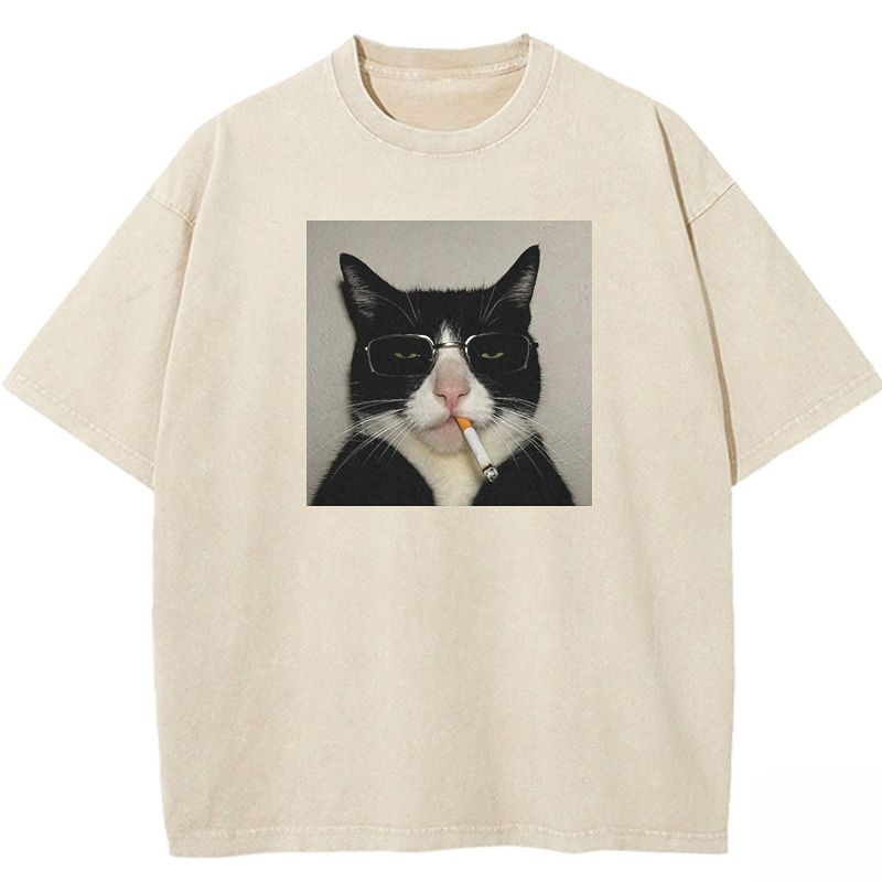 Smoking Wacky Cat Washed T-shirt