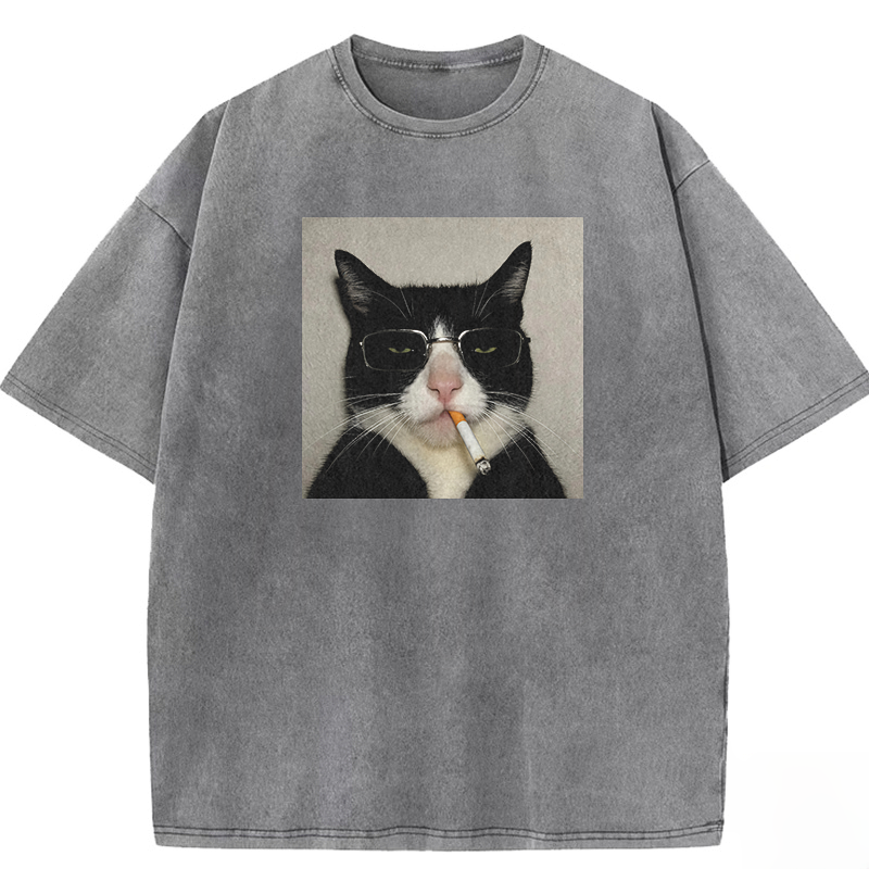 Smoking Wacky Cat Washed T-shirt