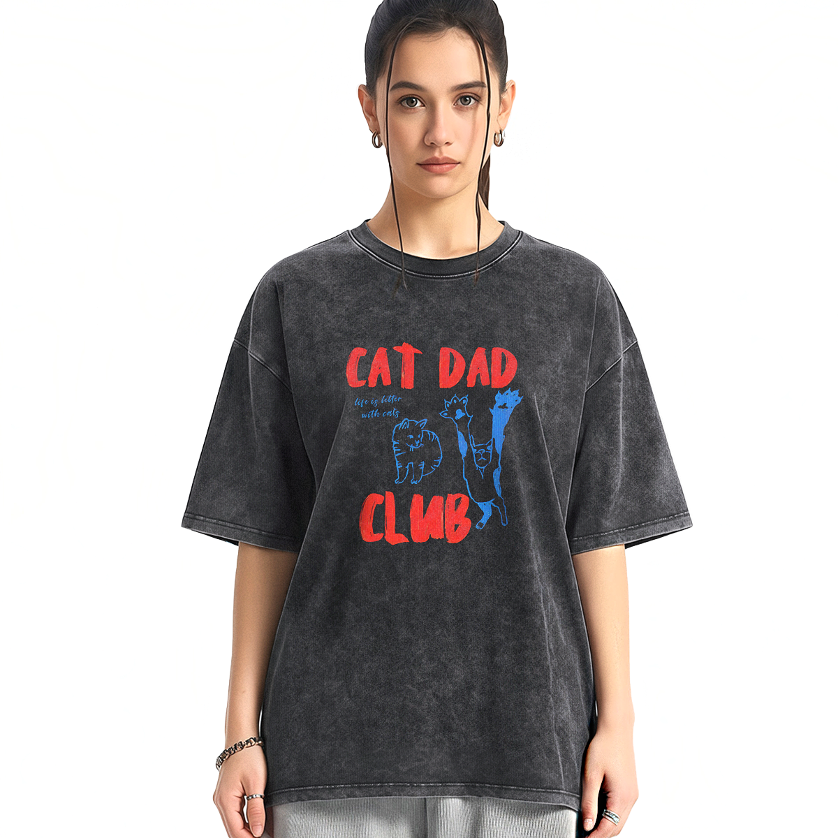 Cat Dad Club Unisex Fit Washed T-shirt