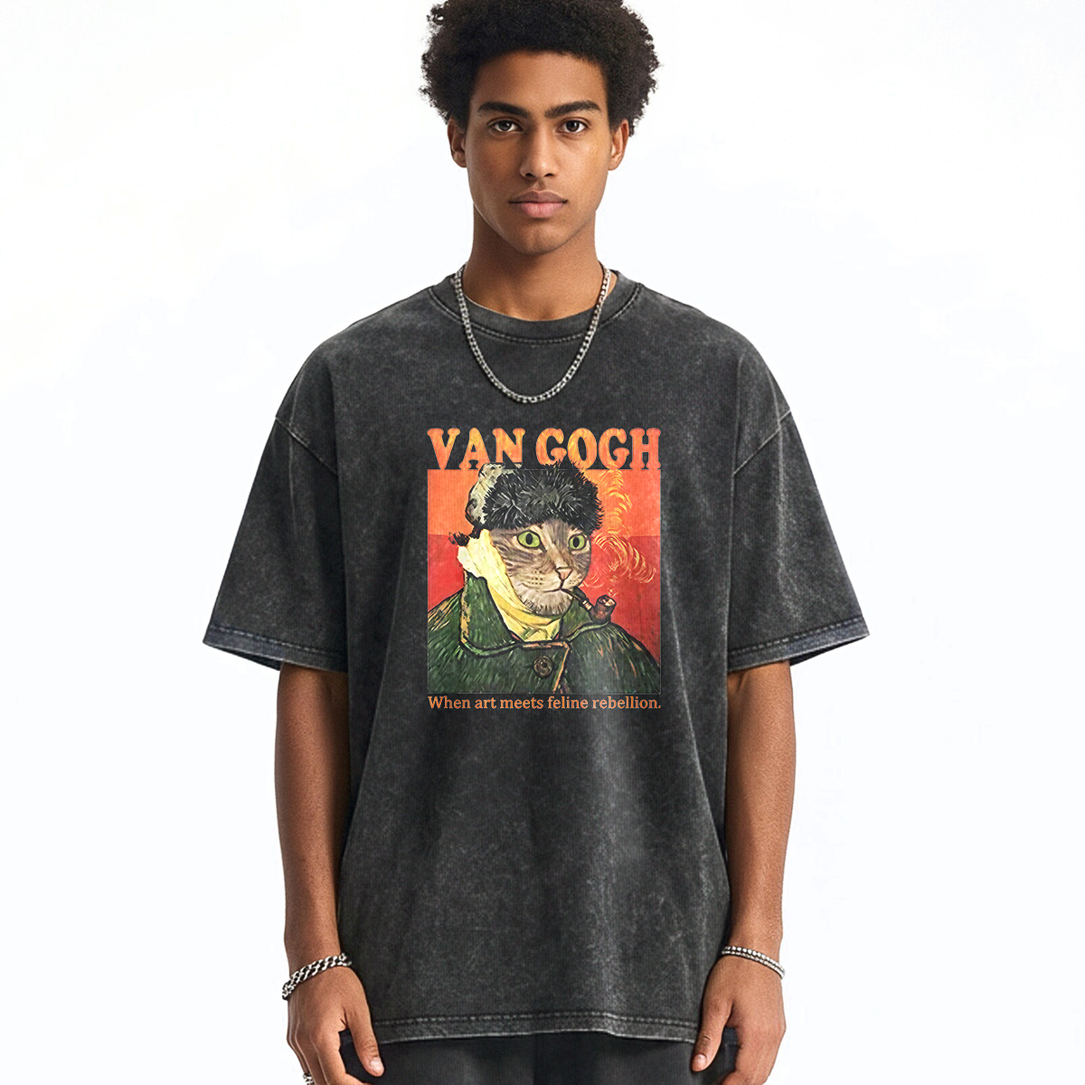 Meow-Gogh Self-Portrait Washed T-shirt