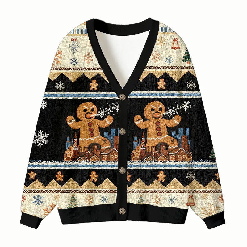 Gingerbread Monster Ugly Cardigan Sweater