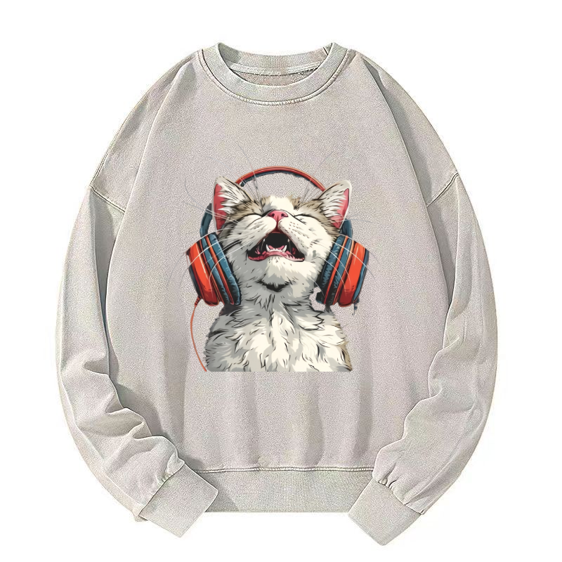 Happy DJ Cat Washed Sweatshirt