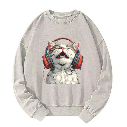Happy DJ Cat Washed Sweatshirt