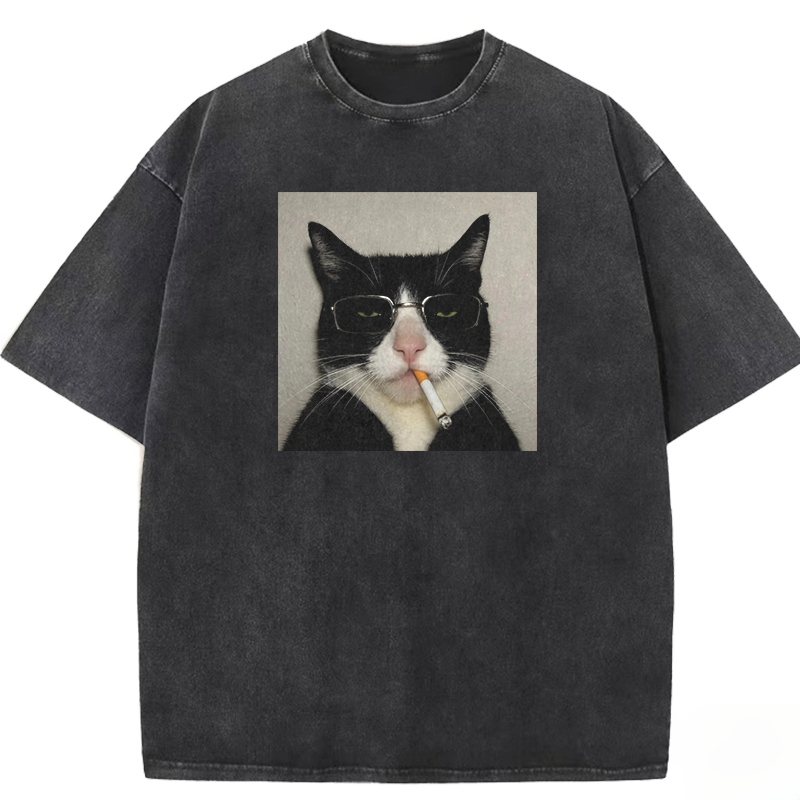 Smoking Wacky Cat Washed T-shirt
