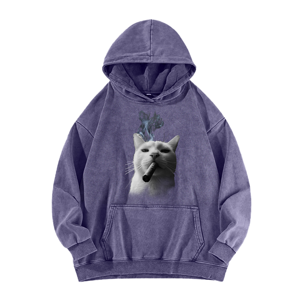 Bossy Cat Smoking Cigar Washed Hoodie