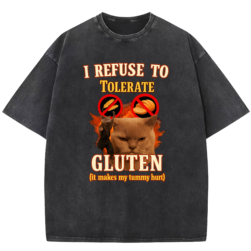 Cat Hates Gluten Washed T-shirt