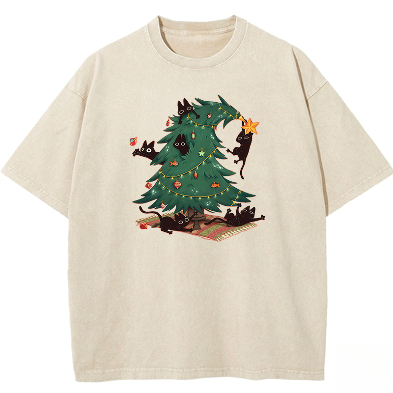 Christmas Cat Washed T-shirt