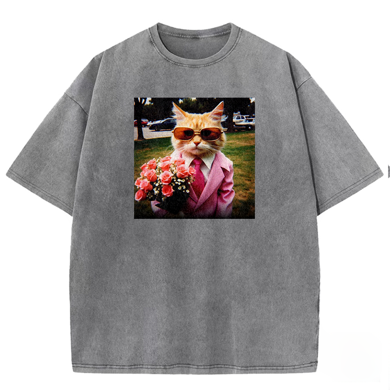 Dapper Date Cat Washed T-shirt