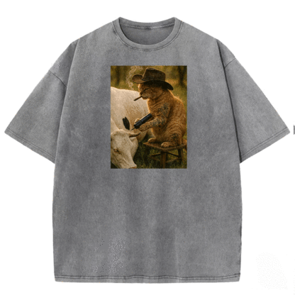 Tattoo Cowboy Cat Washed T-shirt