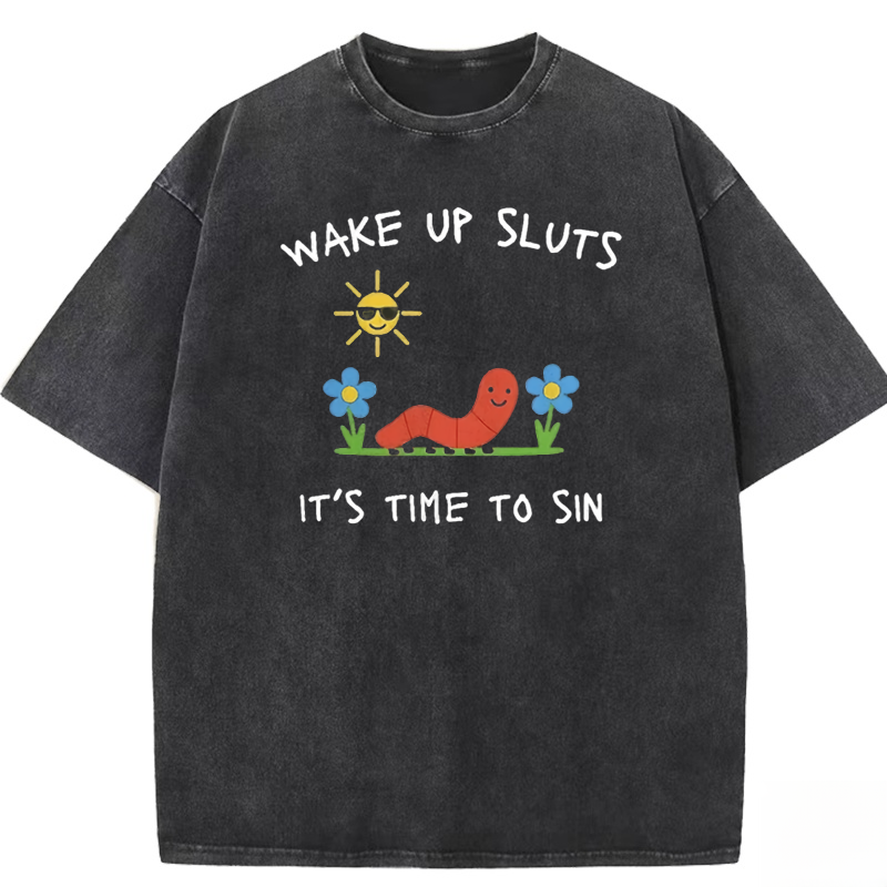 Wake up Cute Children's Drawings Washed T-shirt