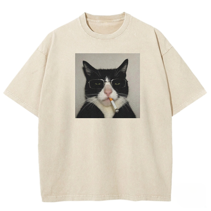 Smoking Wacky Cat Washed T-shirt