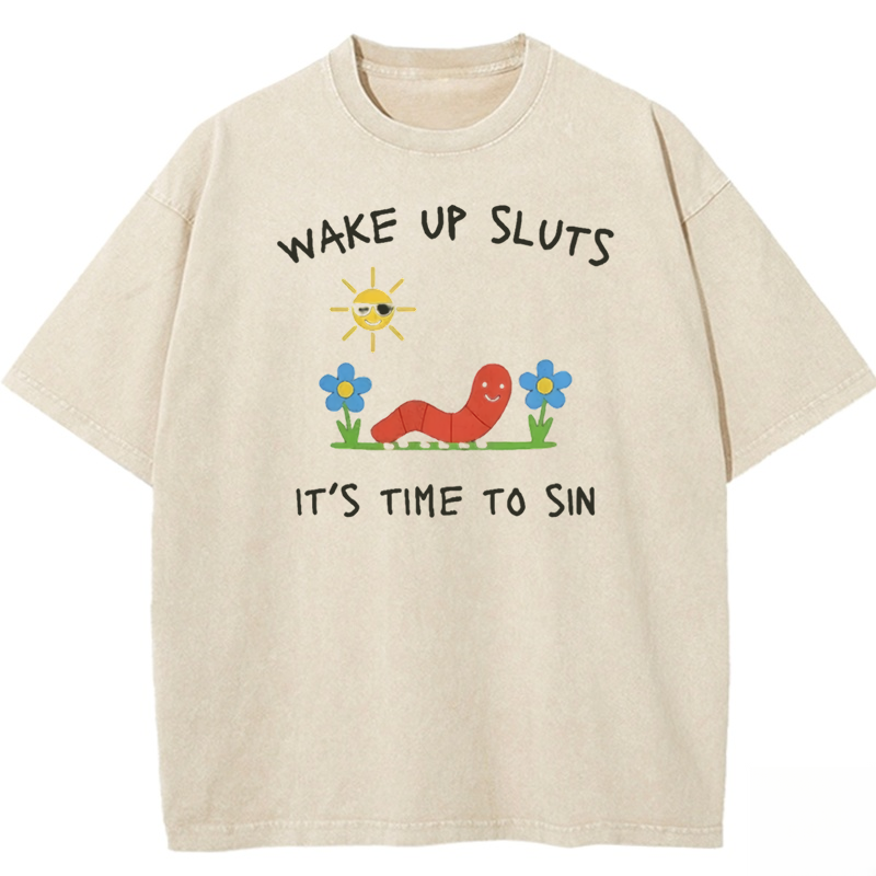 Wake up Cute Children's Drawings Washed T-shirt
