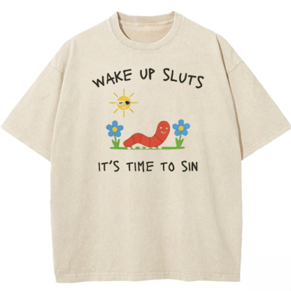Wake up Cute Children's Drawings Washed T-shirt