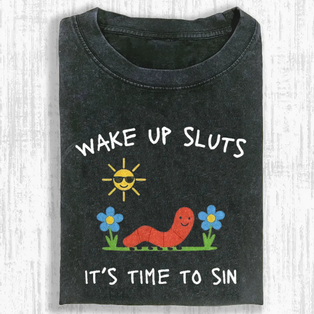 Wake up Cute Children's Drawings Washed T-shirt
