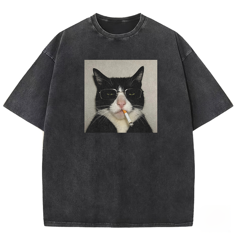 Smoking Wacky Cat Washed T-shirt