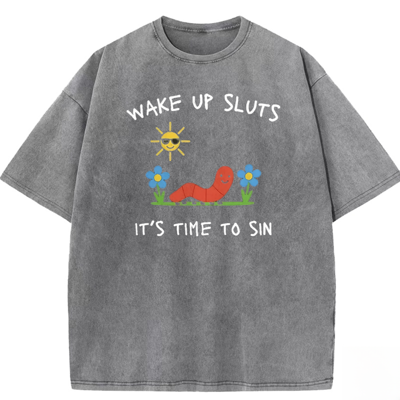 Wake up Cute Children's Drawings Washed T-shirt