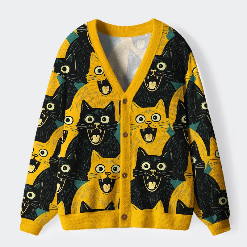 Yellow Cat And Black Cat Ugly Cardigan Sweater